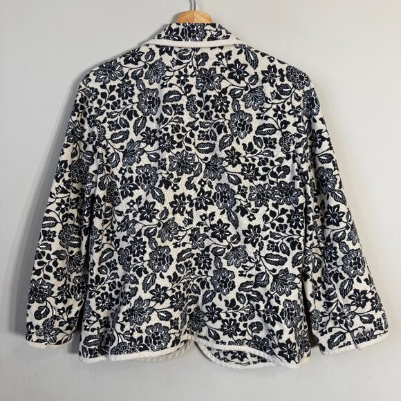 Sigrid Olsen Linen Floral Blazer Jacket Women's 10 Tan Black Career Suit Office - Picture 9 of 11
